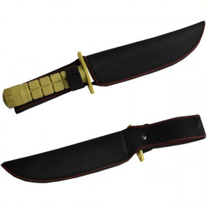 Pachet cutit baioneta 33 cm cu maner ergonomic din ABS texturat, teaca din material textil + prastie metalica de buzunar cu cauciuc natural, latex, rezistent