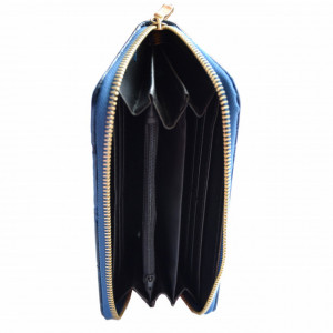 Pachet portofel elegant de dama cu fermoar design caramida albastru inchis + ceas albastru cu inchizatoare tip bratara