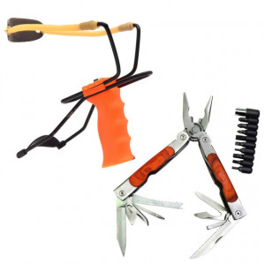 Pachet Prastie reglabila cu suport antebrat, latex + Patent multifunctional pentru camping de 18 cm cu set de surubelnita