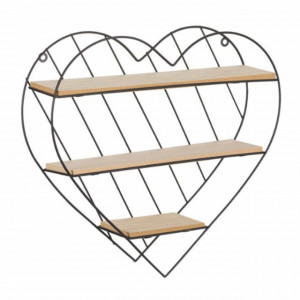 Raft decorativ Pufo Heart din lemn si metal in forma de inima, 33,5 x 32 cm