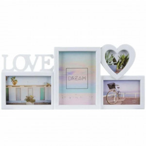 Rama foto decorativa cu 4 poze, model Pufo Love, 44 x 19 cm