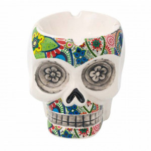 Scrumiera amuzanta Pufo in forma de craniu din ceramica, colorata, 13 cm