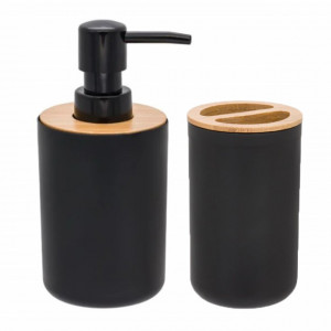 Set pentru baie compus din 2 piese, Black Matte, lemn de bambus, Pufo