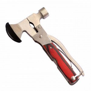 Topor tip briceag multifunctional Pufo pentru camping cu patent, ciocan, fierastrau, desfacator, surubelnita, cutit, etc