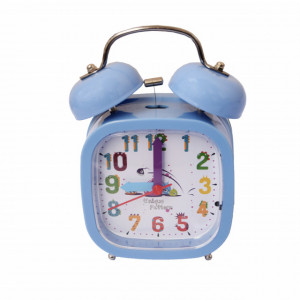 Ceas de masa desteptator pentru copii Pufo Little Friends, cu buton de iluminare cadran, 15 cm, patrat, albastru