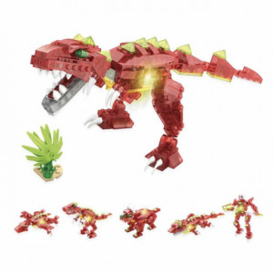 Dinozaur de contruit 6 in 1 din piese cu lumini, 172 buc, Pufo