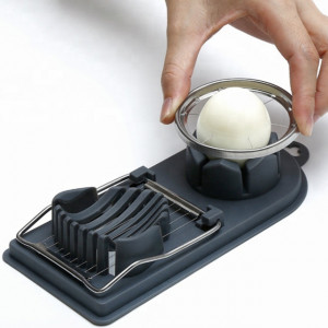 Dispozitiv manual Pufo pentru feliat oua fierte, mozzarella, ciuperci, etc, cu doua forme, negru, 20 cm