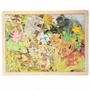 Puzzle din lemn Pufo pentru copii, model Jungle junior, 24 piese, 40 x 30 cm