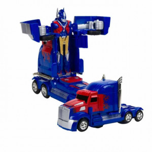 Robot transformabil Pufo albastru cu sunete si lumini, 25 cm