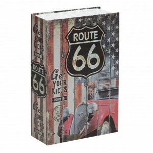 Seif secret tip carte Pufo cu cheie pentru blocare, model Route 66, 24 x 15 cm