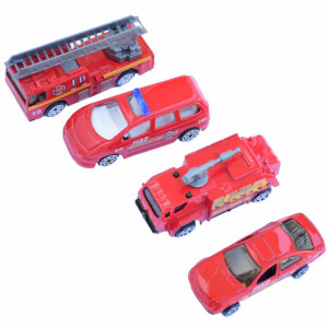 Set 4 masinute metalice si vehicule de pompieri, Pufo, 1:64