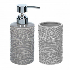 Set dispenser sapun lichid si suport periuta de dinti din ceramica, Pufo
