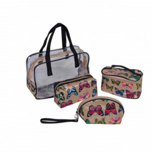 Set trusa portfard pentru depozitare cosmetice, 4 buc, model cu fluturi
