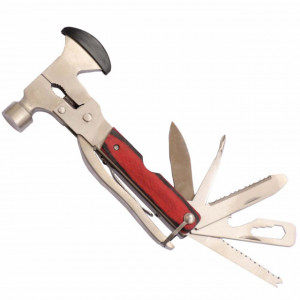 Topor tip briceag multifunctional Pufo pentru camping cu patent, ciocan, fierastrau, desfacator, surubelnita, cutit, etc
