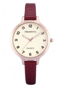 Ceas elegant de dama REBIRTH + cutie inclusa, curea visinie