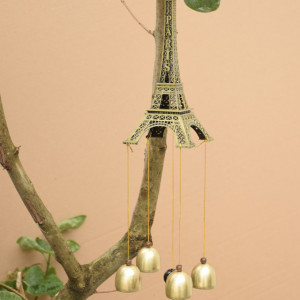 Clopotel de vant cu 5 clopotei si Turnul Eiffel pentru casa sau gradina, auriu