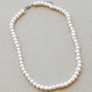 Colier perle naturale de cultura albe, model Shape pearl
