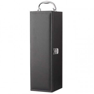 Cutie caseta eleganta pentru sticla, cu maner si set de 4 accesorii pentru vin incluse, model clasic, negru, Pufo