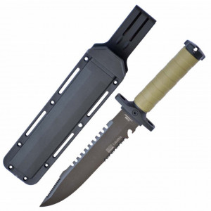Cutit baioneta 34.5 cm Army Style cu zimti, maner ergonomic cauciucat, teaca inclusa