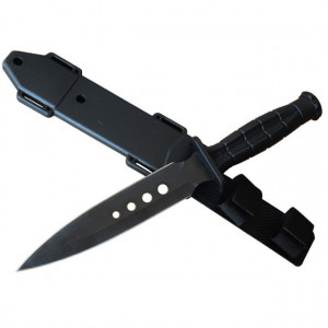 Cutit tactic 30 cm cu lama dubla, teaca PVC, negru