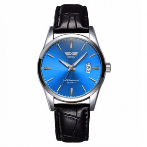 Pachet cutie caseta eleganta depozitare cu compartimente pentru 3 ceasuri + 1 ceas barbatesc elegant SLIM SUITS STYLE albastru