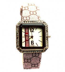 Pachet cutie caseta eleganta Pufo Glamour pentru depozitare bijuterii, imprimeu crocodil + Ceas dreptunghiular elegant de dama