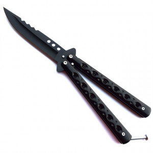 Pachet cutit butterfly, briceag fluture negru 23 cm + prastie metalica de buzunar cu cauciuc natural, latex, rezistent