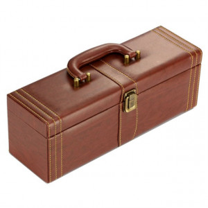 Pachet geanta tip cufar pentru vin, model Vintage cu maner si accesorii incluse + sonerie receptie amuzanta ”Ring for SEX”