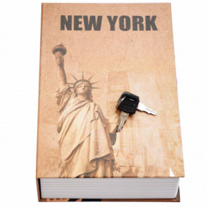 Seif secret tip carte cu 2 chei pentru blocare, model New York, 24 x 16 cm