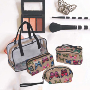 Set trusa portfard pentru depozitare cosmetice, 4 buc, model cu fluturi