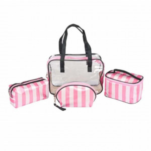 Set trusa portfard pentru depozitare cosmetice, 4 buc, model dungat