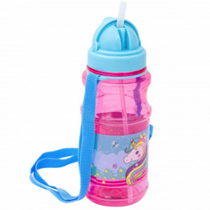 Sticla apa pentru copii, cu pai si capac, model Unicorn, 500 ml