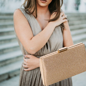 Clutch elegant de dama, model Pufo Gold Exclusive, 20 cm