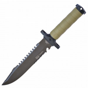 Cutit baioneta 34.5 cm Army Style cu zimti, maner ergonomic cauciucat, teaca inclusa