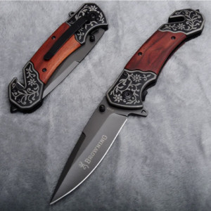 Cutit briceag de buzunar Browning 22 cm, model Elite force cu dispozitiv taiat centuri si spart geamuri, maro/negru