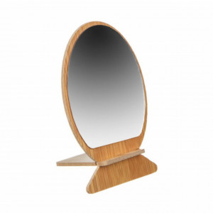 Oglinda rotunda pentru cosmetica cu suport din lemn, 18 cm, maro inchis