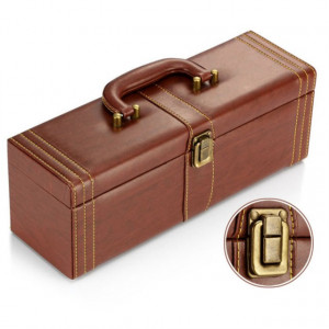 Pachet geanta tip cufar pentru vin, model Vintage cu maner si accesorii incluse + sonerie receptie amuzanta ”Ring for SEX”