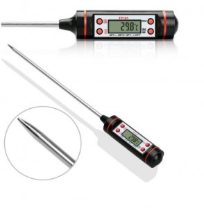 Pachet termometru digital cu sonda pentru bucatarie, lichide, alimente, lactate, prajituri, ceara, etc. -50° C - +300° C + Aprinzator reglabil si reincarcabil pentru aragaz tip bricheta, albastru