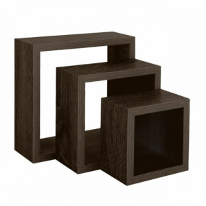 Set 3 rafturi Pufo Black pentru perete din lemn, cu sistem de prindere