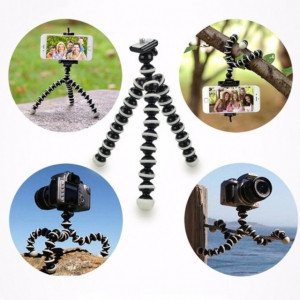 Set Lampa circulara LED Ring Light cu trepied, cu trepte de lumina reglabila, 360° si Trepied flexibil cu suport pentru telefon mobil sau aparat foto, Pufo