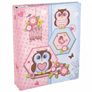 Album foto pentru copii, model Bufnita fericita, roz, 14 x 17 cm, Pufo