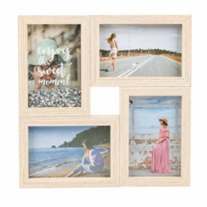 Cadru rama foto decorativa Pufo din lemn, 4 locuri, 29 x 29 cm