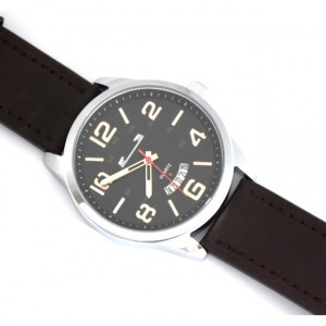 Ceas barbatesc MATTEO FERARI casual-elegant, design italian, afisare data, negru, cadran argintiu, curea maro