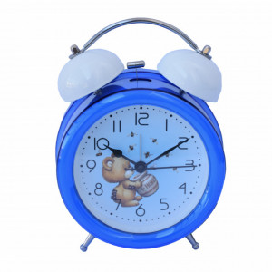 Ceas de masa desteptator pentru copii Pufo Joy, cu buton de iluminare cadran, 16 cm, model Teddy Bear