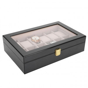 Cutie caseta din lemn pentru depozitare si organizare 12 ceasuri, model Pufo Luxury
