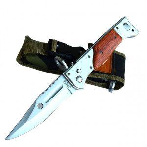 Pachet cutit briceag inscriptionat AK-47 CCCP 27 cm, husa camuflaj din material textil + prastie metalica de buzunar cu cauciuc natural, latex, rezistent