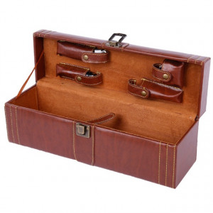 Pachet geanta tip cufar pentru vin, model Vintage cu maner si accesorii incluse + sonerie receptie amuzanta ”Ring for SEX”