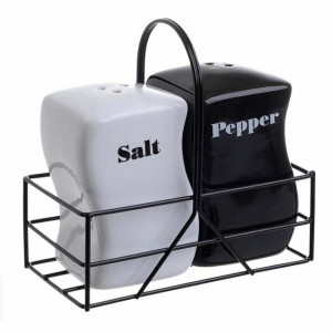 Set 2 solnite din ceramica in cadru metalic, 8 cm, alb si negru