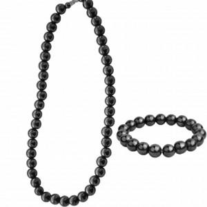 Set colier si bratara magnetica Pufo cu hematite rotunde, negre