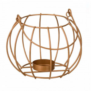 Suport decorativ metalic pentru lumanare Pufo Gold cu agatatoare, 13 cm
